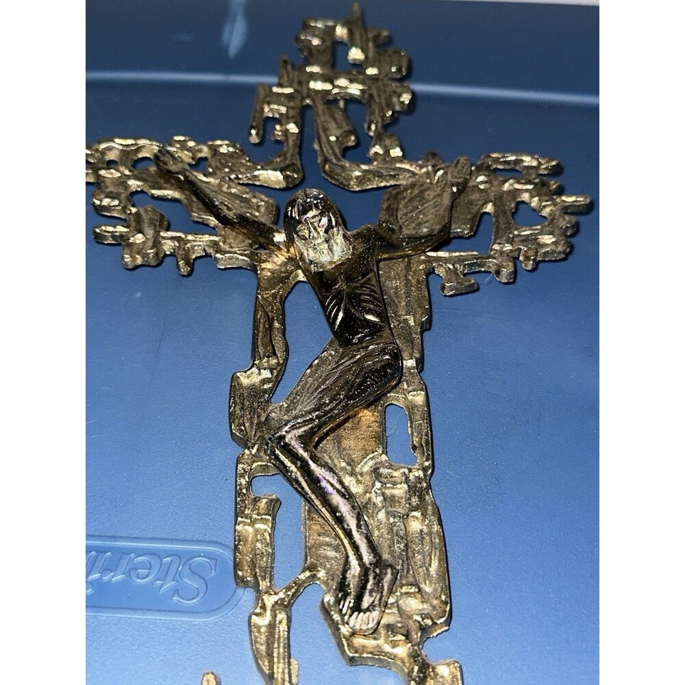 Vintage Brutalist Crucifix Abstract Metal Wall Cross Mid Century Modern 14in